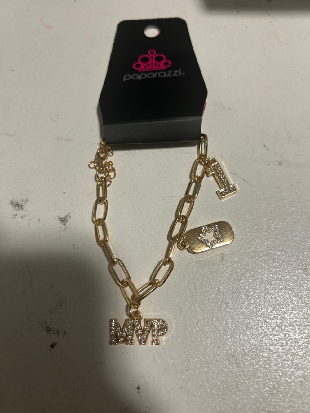 Paparazzi Gold MP Pavé Charm Link Bracelet